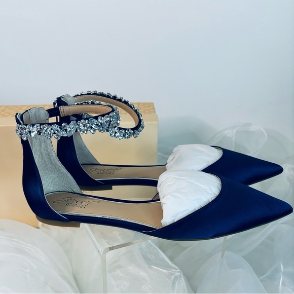 Elegant Navy Women's Shoes with Crystal Ankle Strap - Picture 5 of 13
